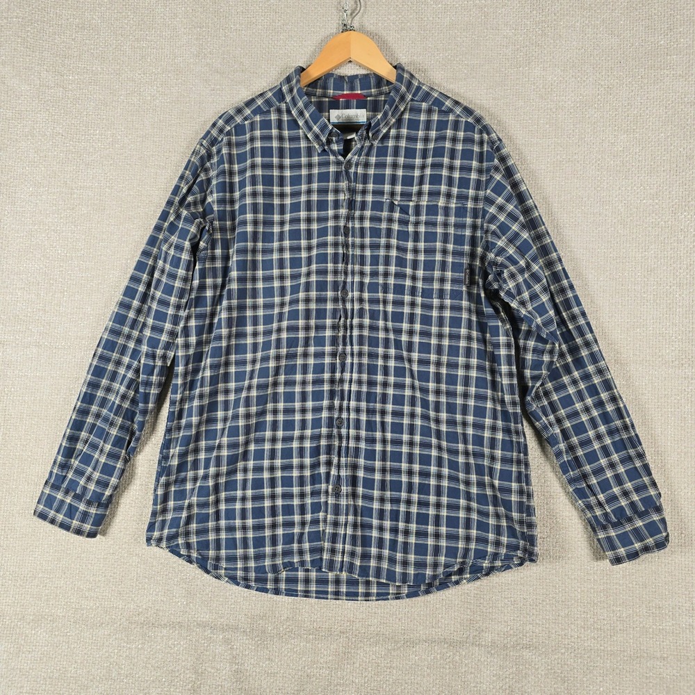 Columbia Sportswear Mens XL Blue Yellow Plaid Cotton Long Sleeve Button Shirt